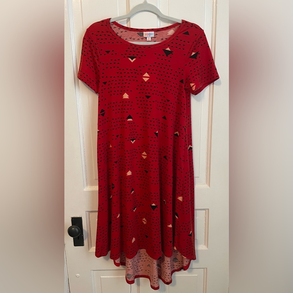 Lula Roe Red Geometric Patterned Dress